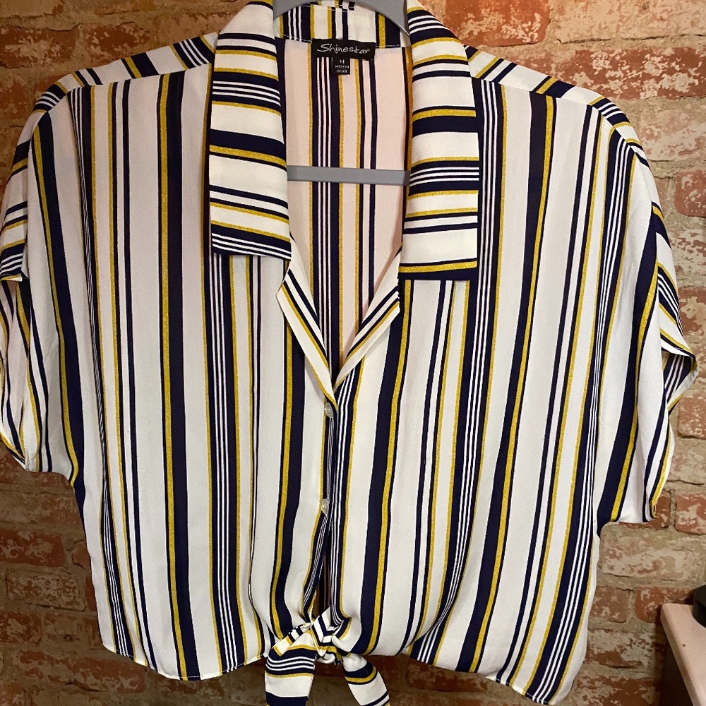 Blue and Gold Striped Button Up